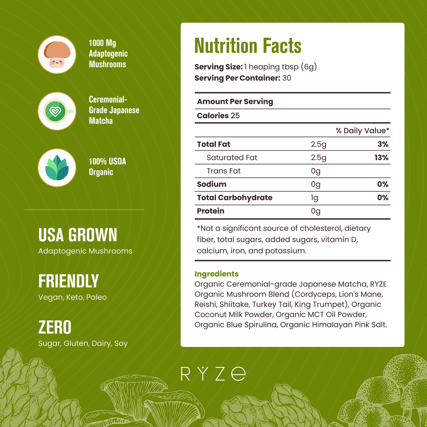 RYZE Organic Mushroom Matcha Starter Kit (60 servings) - MVD7