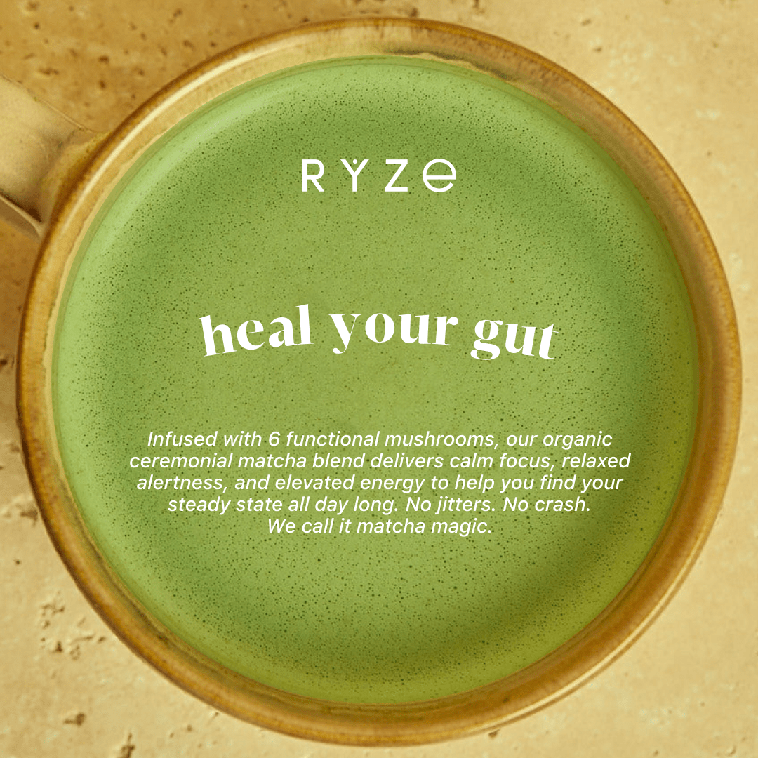 RYZE Mushroom Matcha - with 6 Organic Adaptogenic Mushrooms Grown In USA and Ceremonial-Grade Japanese Matcha - WQ4B