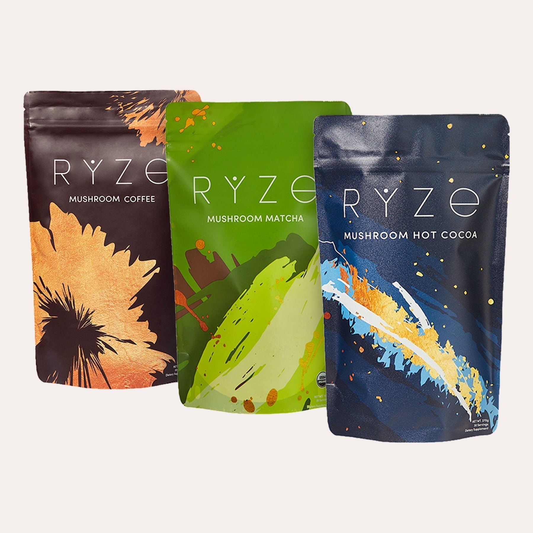 RYZE Mushroom Matcha - with 6 Organic Adaptogenic Mushrooms Grown In USA and Ceremonial-Grade Japanese Matcha - WQ4B