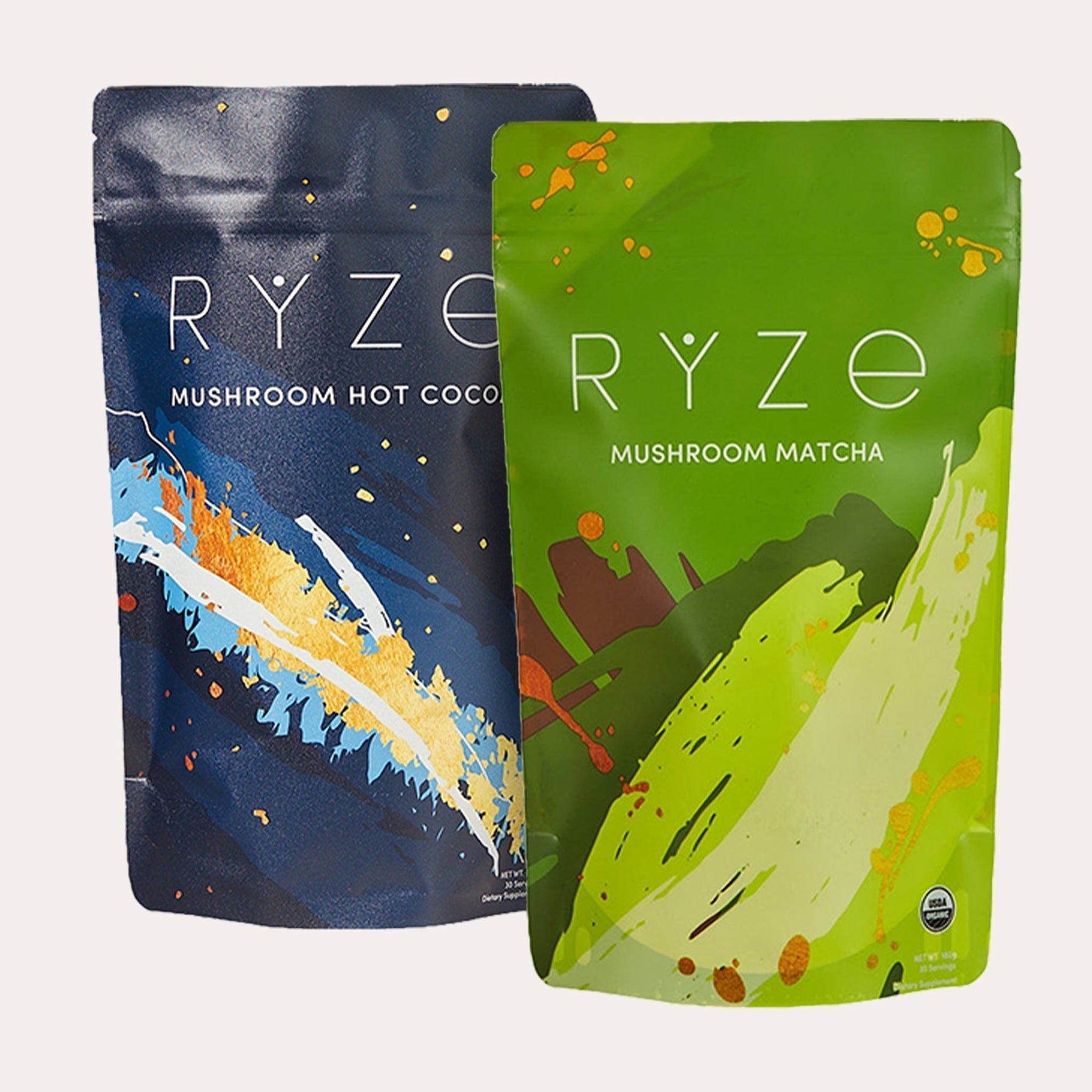 RYZE Mushroom Matcha - with 6 Organic Adaptogenic Mushrooms Grown In USA and Ceremonial-Grade Japanese Matcha - WQ4B